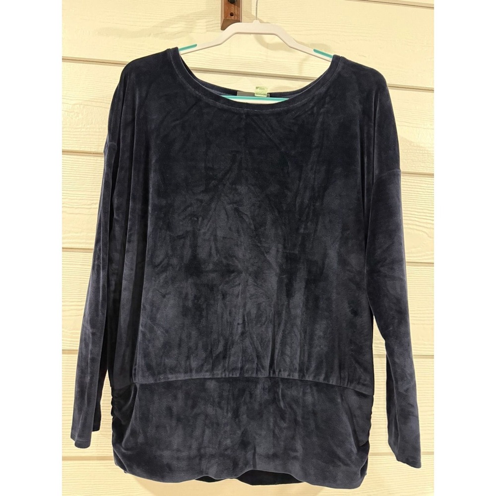 Saturday Sunday Anthropologie Womens Large Navy Blue Velour Long Sleeve Top
